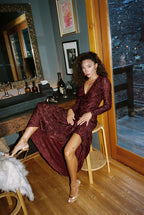 Angela Mulberry Velvet Burnout Long Sleeve Maxi Dress
