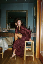 Angela Mulberry Velvet Burnout Long Sleeve Maxi Dress