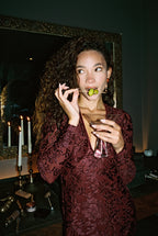 Angela Mulberry Velvet Burnout Long Sleeve Maxi Dress