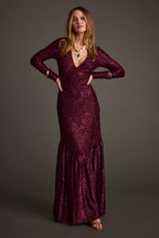 Angela Mulberry Velvet Burnout Long Sleeve Maxi Dress