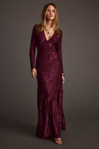 Angela Mulberry Velvet Burnout Long Sleeve Maxi Dress