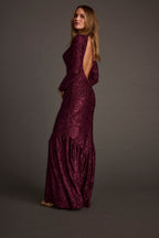 Angela Mulberry Velvet Burnout Long Sleeve Maxi Dress