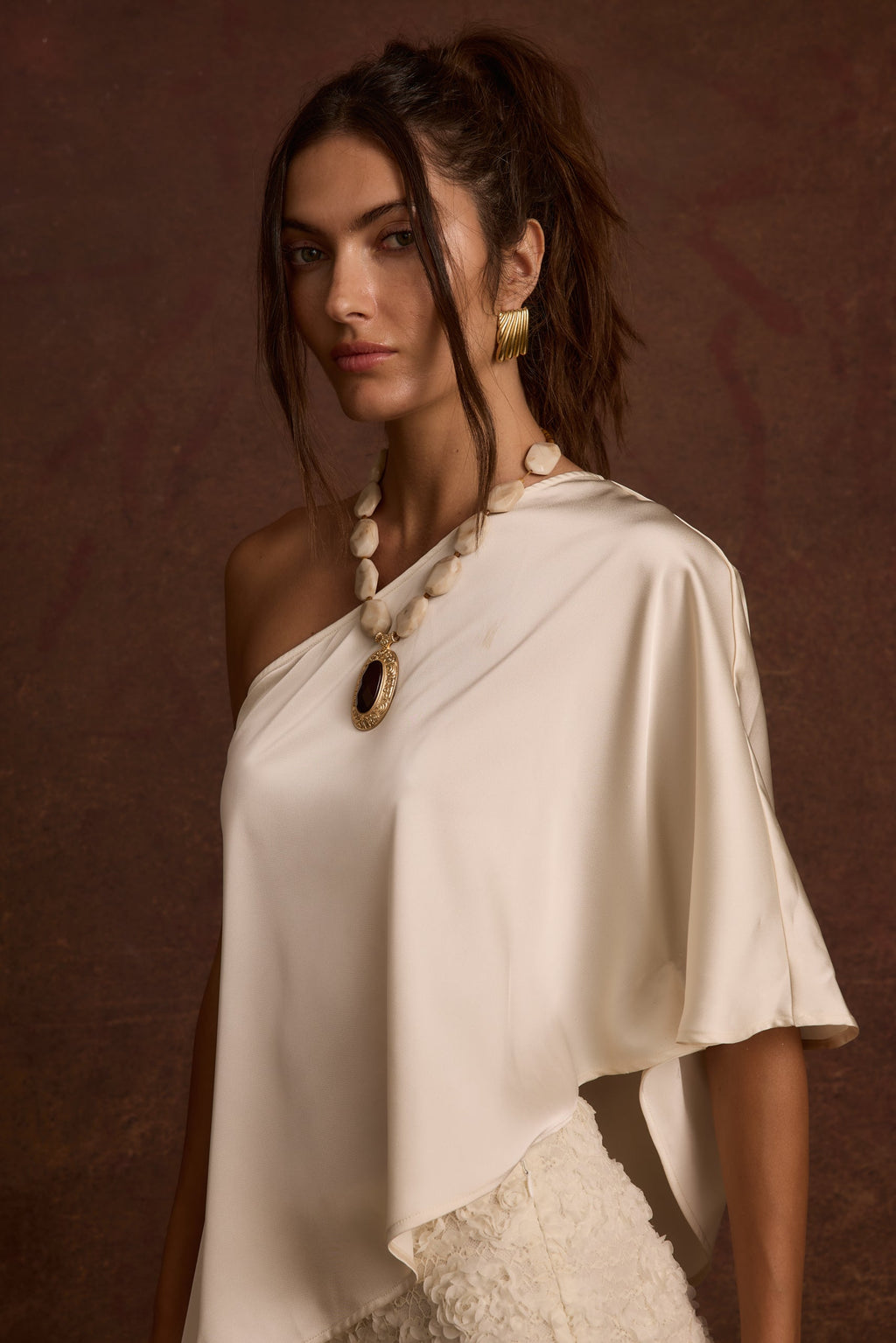 Anya Ivory One Shoulder Top