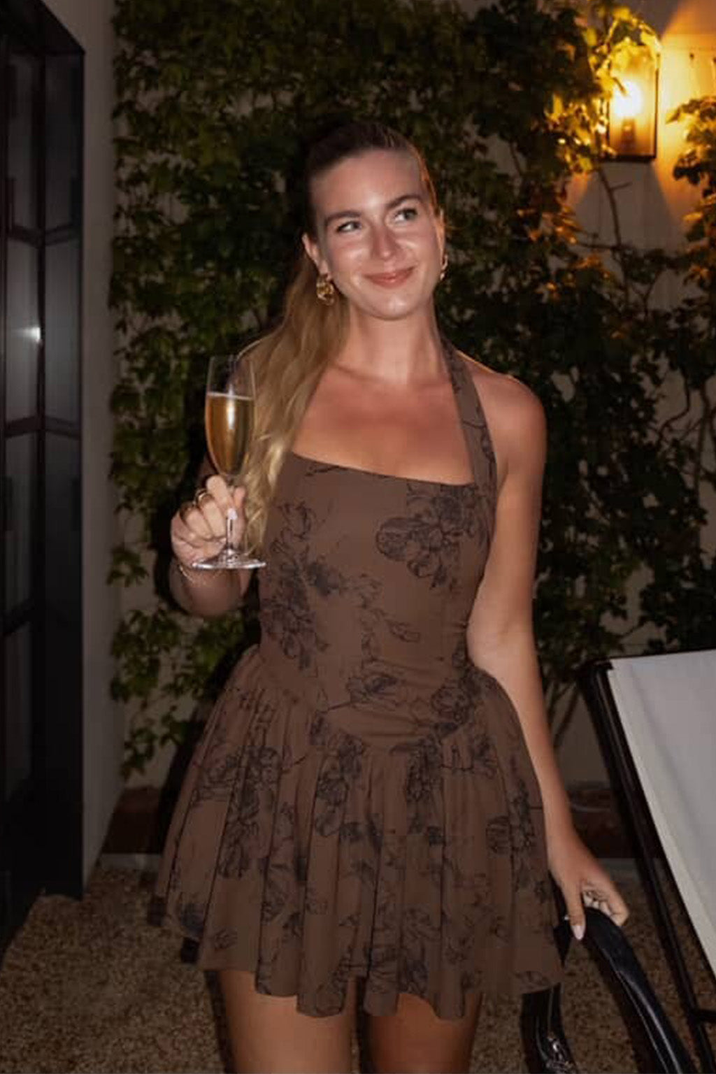 Chocolate Rouge Drop Waist Halter Mini Dress