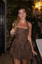 Chocolate Rouge Drop Waist Halter Mini Dress