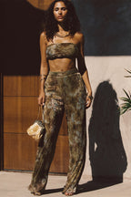 Kaia Moss Metallic Floral Strapless Top