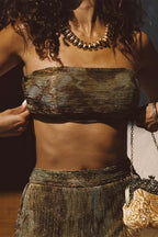 Kaia Moss Metallic Floral Strapless Top