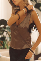 Ashby Taupe Satin Studded Tank Top