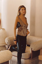 Ashby Taupe Satin Studded Tank Top