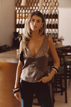 Ashby Taupe Satin Studded Tank Top