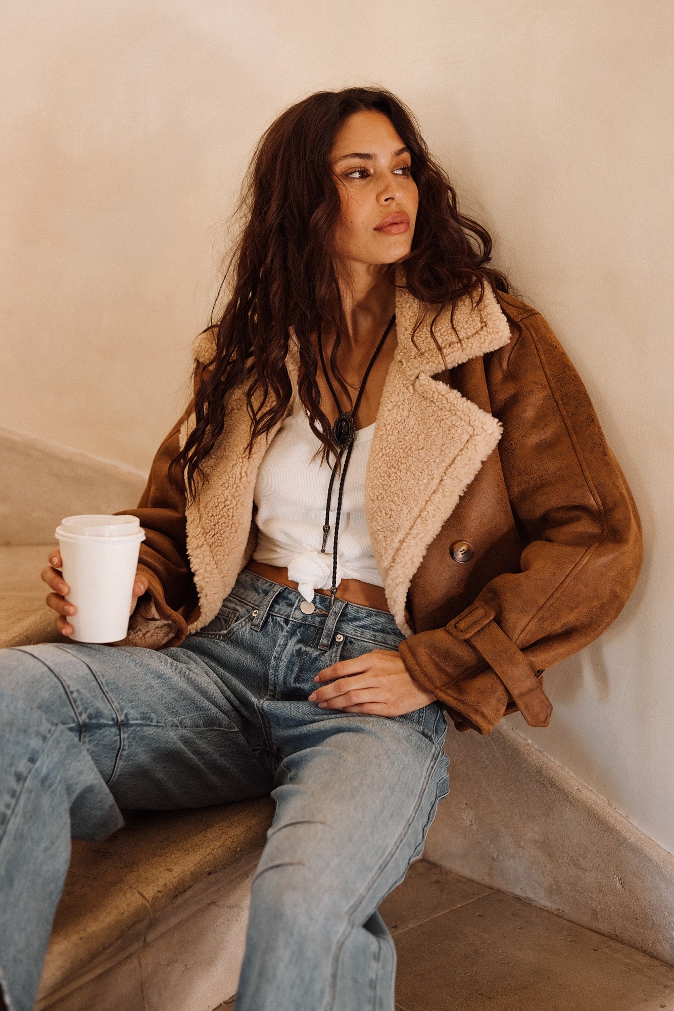 Avery Vintage Wash Sherling Coat