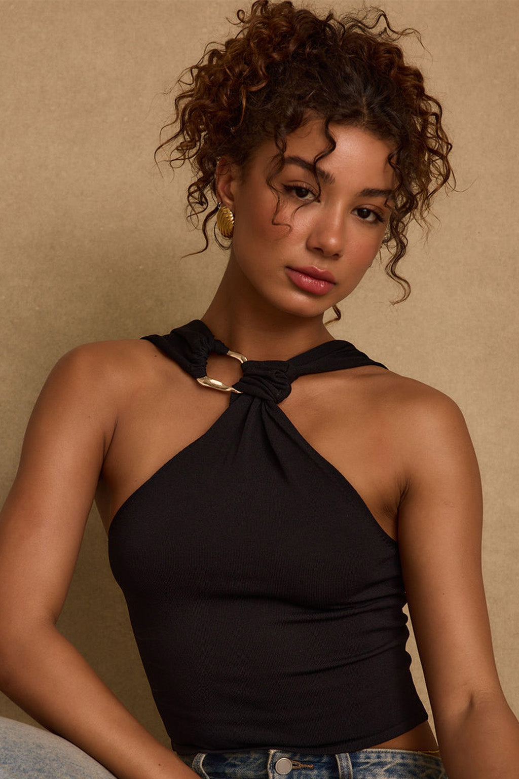 Azula Black Embellished Halter Top