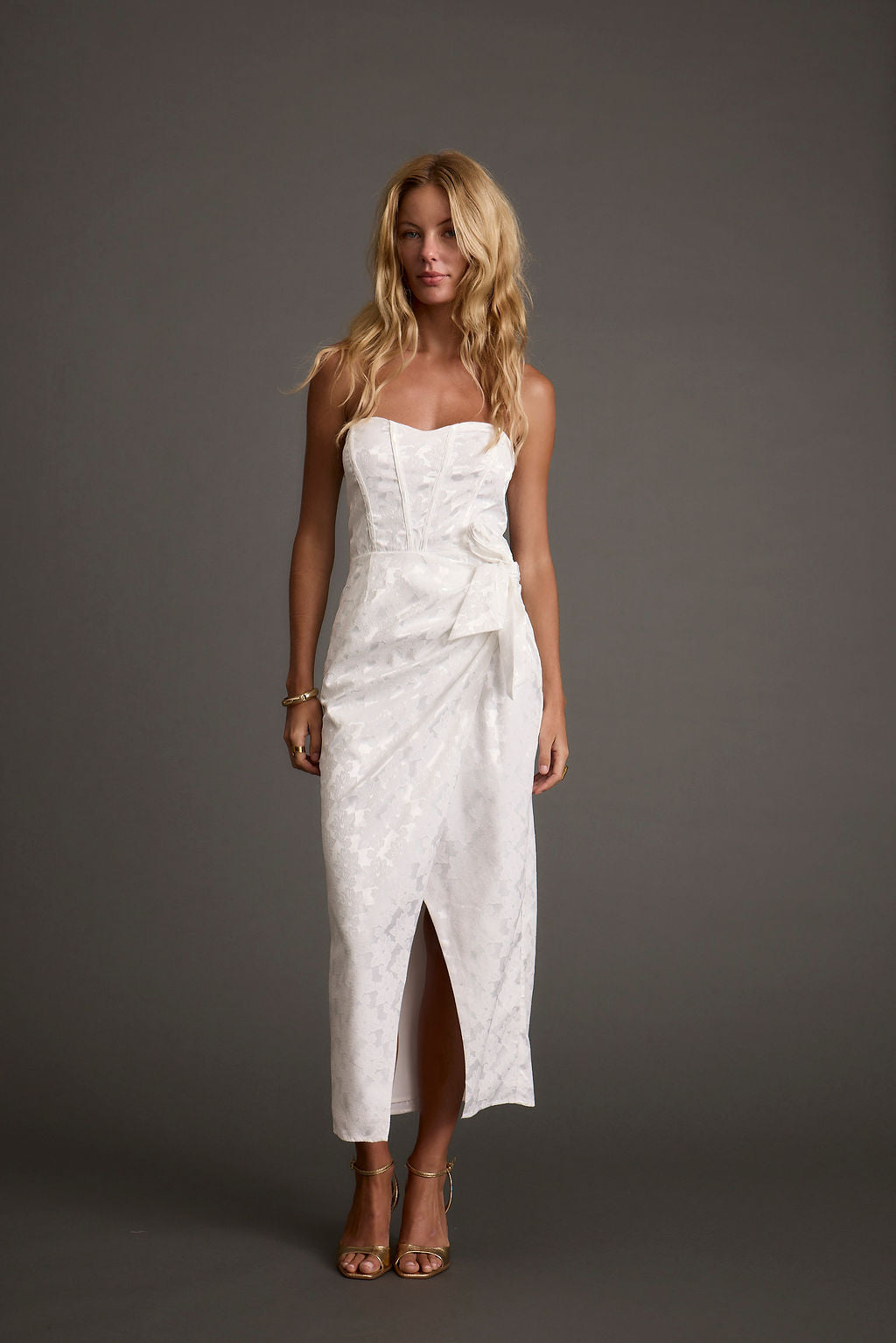 Brighton White Strapless Satin Wrap Dress