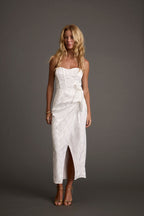 Brighton White Strapless Satin Wrap Dress