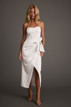 Brighton White Strapless Satin Wrap Dress