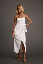 Brighton White Strapless Satin Wrap Dress