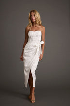 Brighton White Strapless Satin Wrap Dress