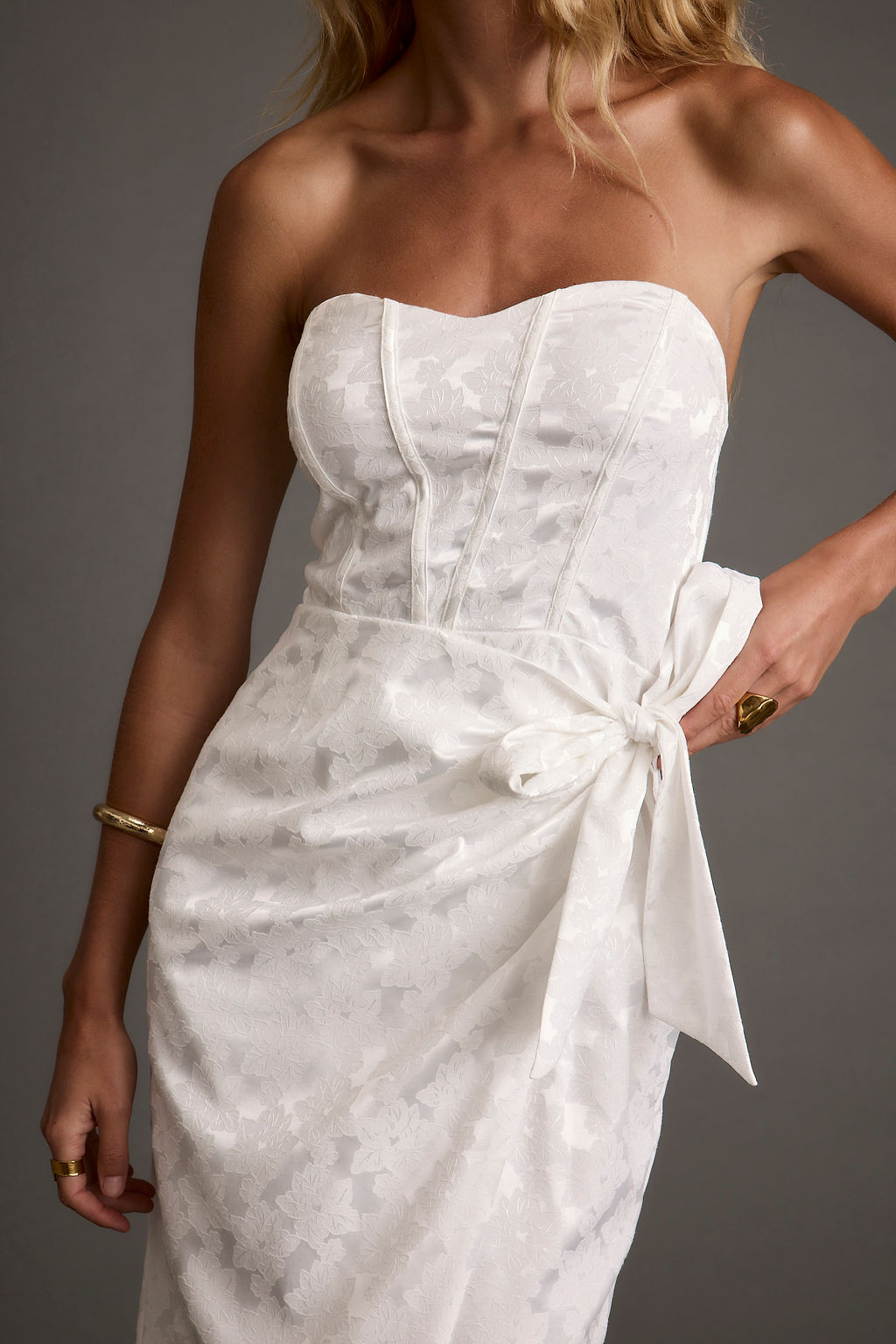 Brighton White Strapless Satin Wrap Dress