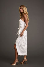 Brighton White Strapless Satin Wrap Dress