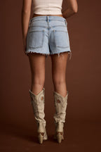 Bronco Light Denim Distressed Shorts