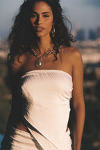 Belleza White Strapless Asymmetrical Top