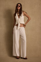 Beso Ivory Plunge Satin Top