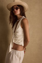 Beso Ivory Plunge Satin Top