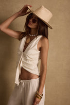 Beso Ivory Plunge Satin Top