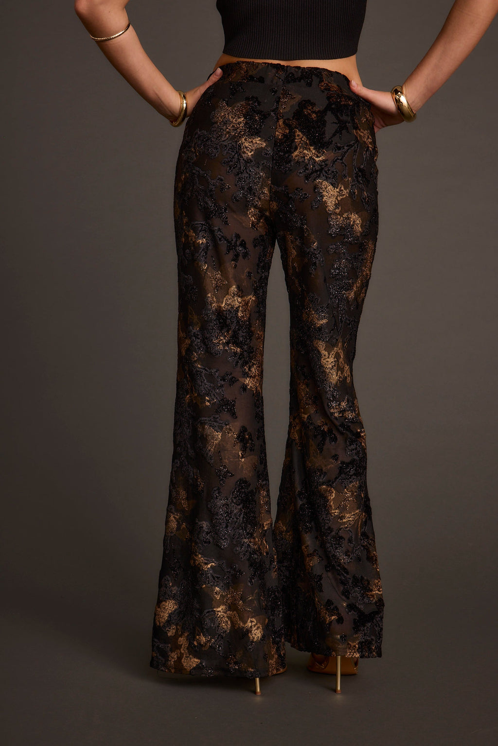 Blaise Black and Gold Mid Rise Flare Pants