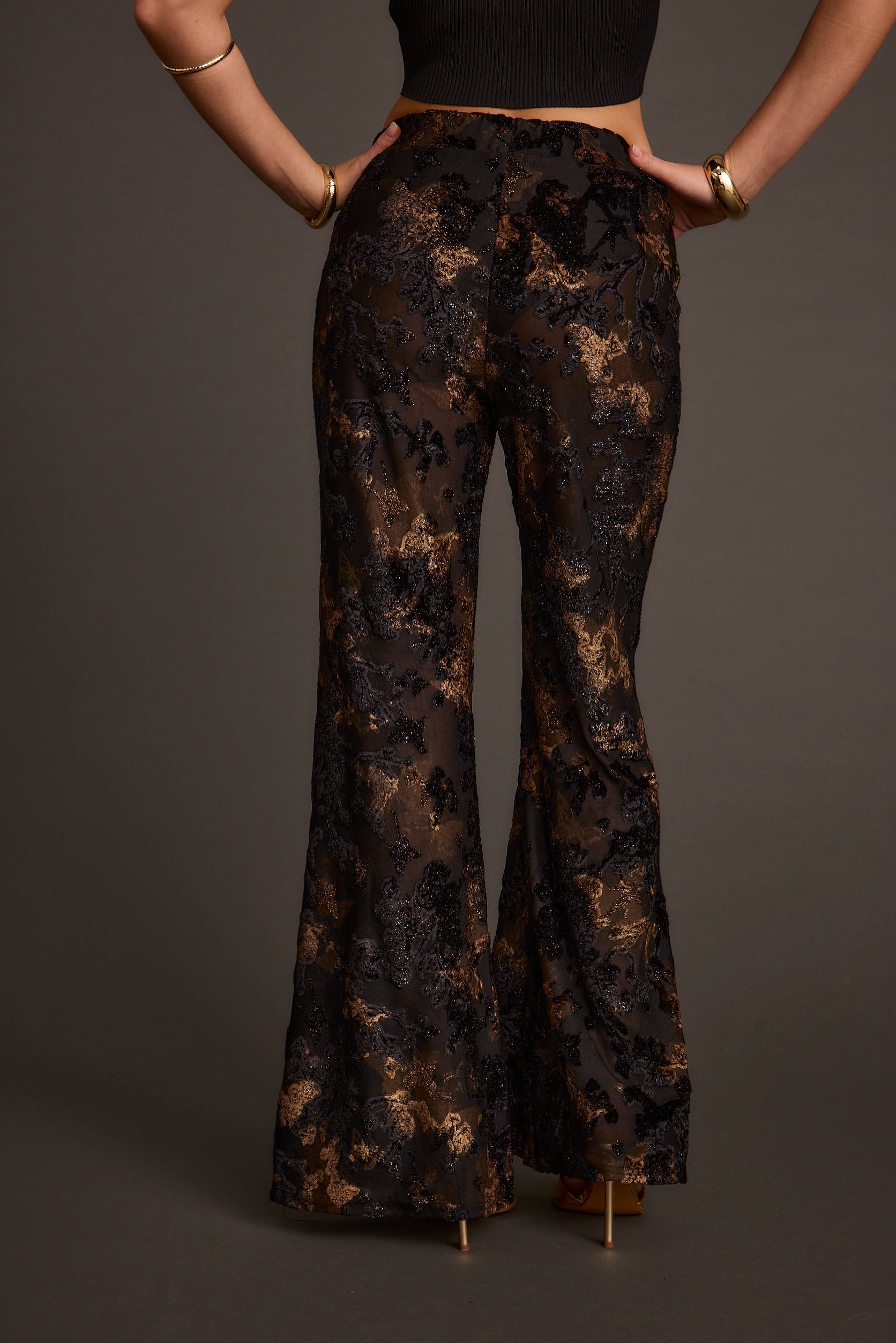 Blaise Black and Gold Mid Rise Flare Pants