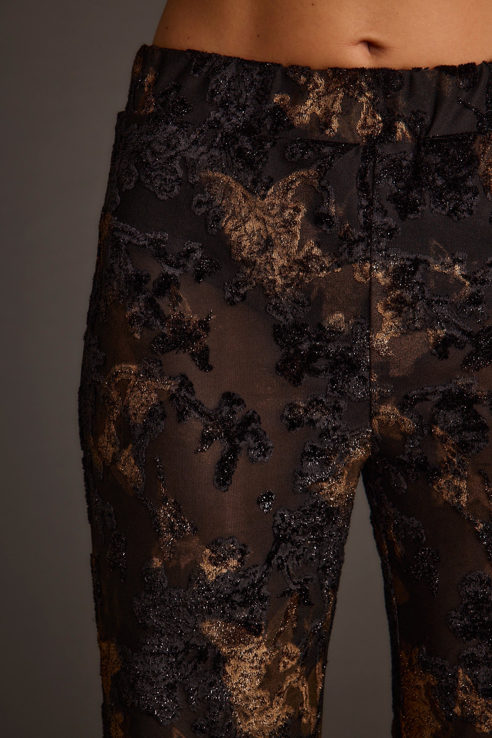 Blaise Black and Gold Mid Rise Flare Pants