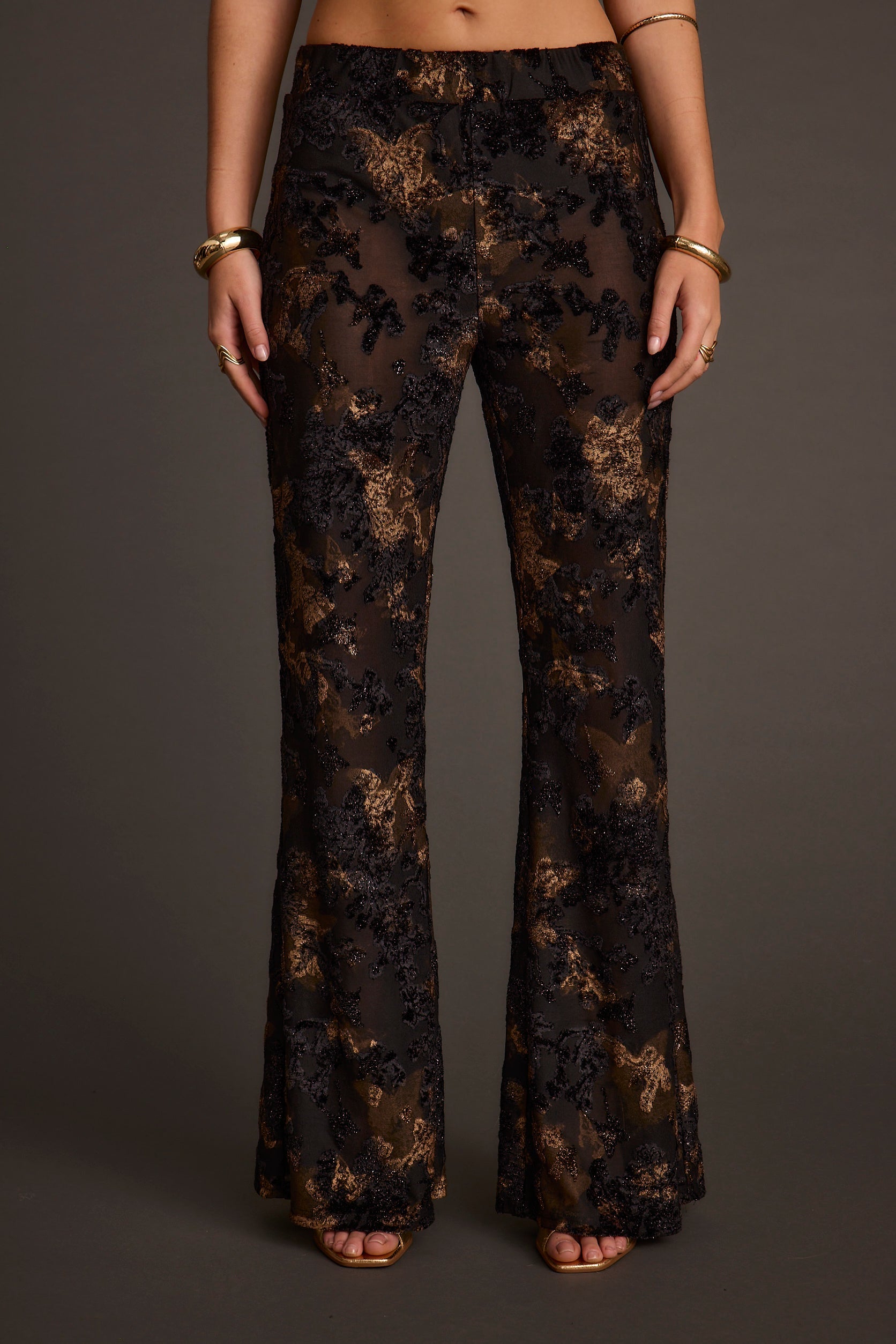 Blaise Black and Gold Mid Rise Flare Pants