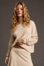 Blanc Cream Off the Shoulder Sweater