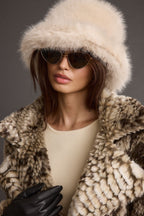 Bucket Down Cream Faux Fur Hat
