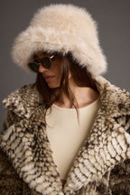 Bucket Down Cream Faux Fur Hat