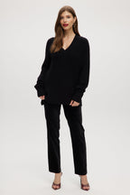 BLACK V-NECK DROP SHOULDER SWEATER