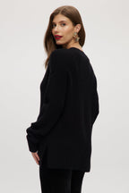 BLACK V-NECK DROP SHOULDER SWEATER
