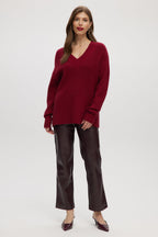 RED  V-NECK DROP SHOULDER SWEATER