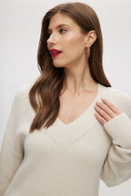 BEIGE V-NECK DROP SHOULDER SWEATER
