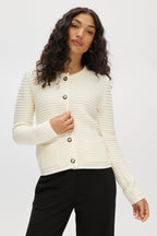 IVORY CREW NECK KNITTED CARDIGAN