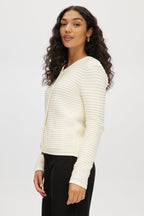 IVORY CREW NECK KNITTED CARDIGAN