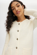 IVORY CREW NECK KNITTED CARDIGAN