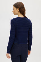 NAVY CREW NECK KNITTED CARDIGAN