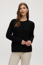 BLACK CABLE KNIT CREW NECK SWEATER