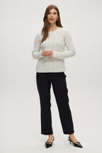 WHITE CABLE KNIT CREW NECK SWEATER