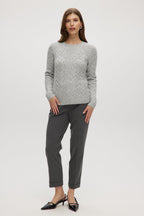 LIGHT GREY CABLE KNIT CREW NECK SWEATER