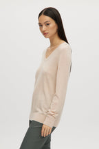 HEATHER SAND MERINO WOOL V-NECK SWEATER