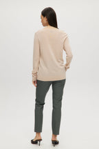 HEATHER SAND MERINO WOOL V-NECK SWEATER