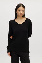BLACK MERINO WOOL V-NECK SWEATER