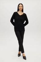 BLACK MERINO WOOL V-NECK SWEATER